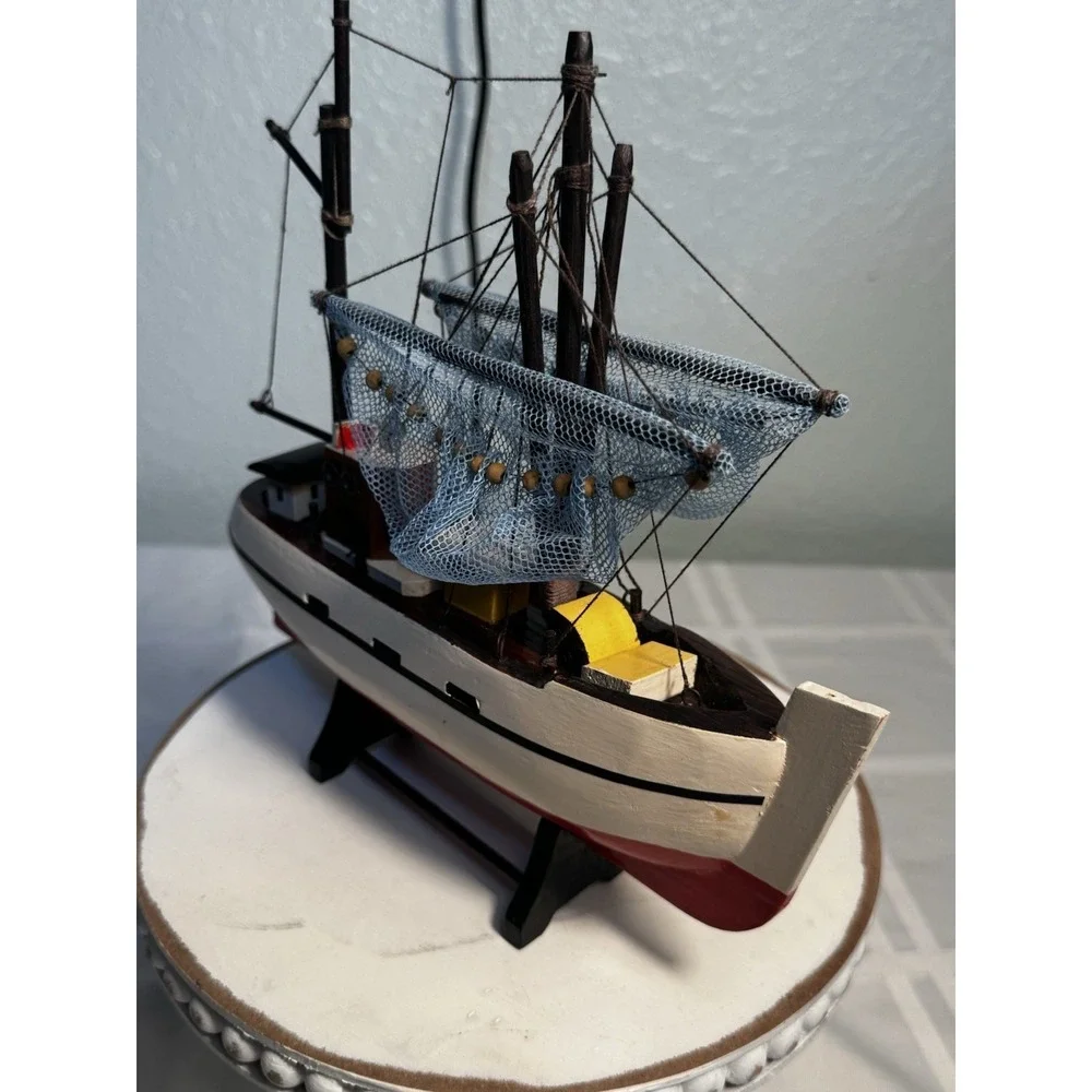 Shrimp Boat Model Fishing Trawler Complete Built Wooden Hull Painted with Stand